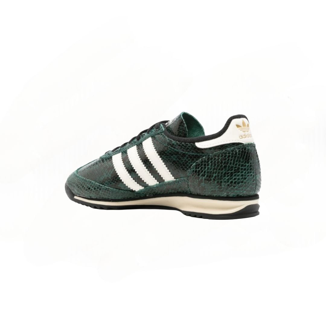 "Adidas SL72 OG dark green and cream snake print"